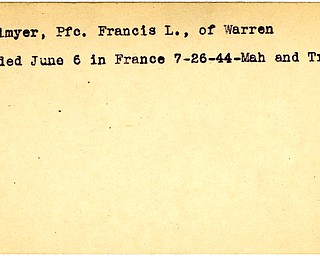 World War II, Vindicator, Francis L. Kegelmyer, Warren, wounded, France, 1944, Mahoning, Trumbull