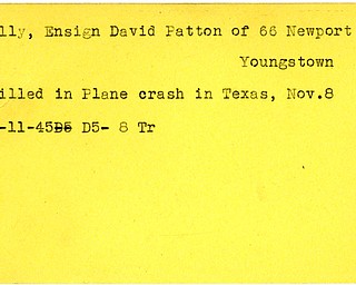 World War II, Vindicator, David Patton Kelly, Youngstown, killed, plane crash, Texas, 1945, Trumbull