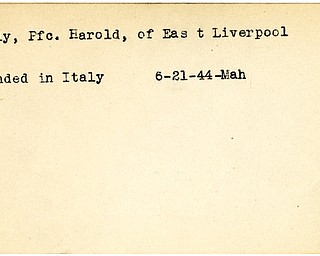 World War II, Vindicator, Harold Kelly, East Liverpool, wounded, Italy, 1944, Mahoning