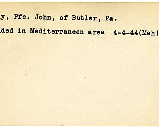 World War II, Vindicator, John Kelly, Butler, Pennsylvania, wounded, Mediterranean, 1944, Mahoning