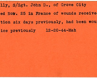 World War II, Vindicator, John D. Kelly, Grove City, wounded, twice, died, killed, France, 1944, Mahoning