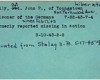 World War II, Vindicator, John P. Kelly, Youngstown, missing, prisoner, Germany, 1943, liberated, Stalag, 1945, Mahoning, Trumbull