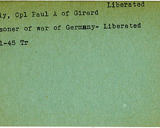 World War II, Vindicator, Paul A. Kelly, Girard, prisoner, Germany, liberated, 1945, Trumbull