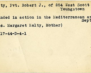 World War II, Vindicator, Robert J. Kelty, Youngstown, wounded, Mediterranean, 1944, Mrs. Margaret Kelty