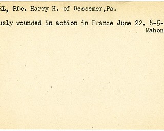 World War II, Vindicator, Harry H. Keltzel, Bessemer, Pennsylvania, wounded, France, 1944, Mahoning