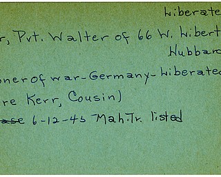 World War II, Vindicator, Walter Kerr, Hubbard, prisoner, Germany, liberated, 1945, Mahoning, Trumbull, Clare Kerr