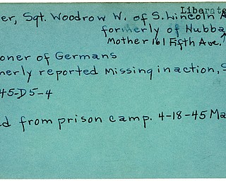 World War II, Vindicator, Woodrow W. Kesner, Hubbard, missing, prisoner, Germany, liberated, freed, 1945, Mahoning, Trumbull
