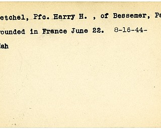 World War II, Vindicator, Harry H. Ketchel, Bessemer, Pennsylvania, wounded, France, 1944, Mahoning