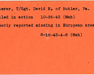 World War II, Vindicator, David N. Ketterer, Butler, Pennsylvania, missing, Europe, killed, 1943, Mahoning