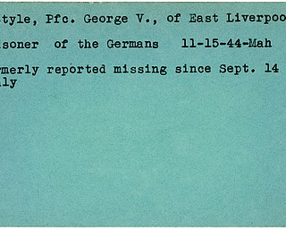 World War II, Vindicator, George V. Kettyle, East Liverpool, missing, Italy, prisoner, Germany, 1944, Mahoning