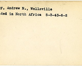 World War II, Vindicator, Andrew N. Kiddey, Wellsville, wounded, North Africa, 1943