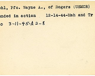 World War II, Vindicator, Wayne A. Kiehl, Rogers, wounded, 1944, 1945, Mahoning, Trumbull