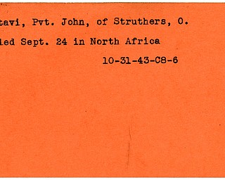 World War II, Vindicator, John Kiktavi, Struthers, Ohio, killed, North Africa, 1943