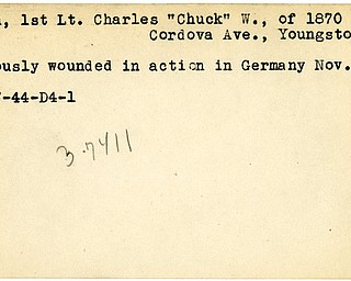 World War II, Vindicator, Charles "Chuck" W. Kilch, Youngstown, wounded, Germany, 1944