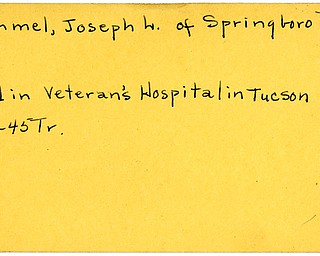 World War II, Vindicator, Joseph L. Kimmel, Springboro, Pennsylvania, died, Veteran's Hospital, Tucson, 1945, Trumbull