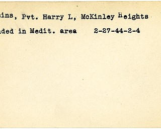 World War II, Vindicator, Harry L. Kimmins, McKinley Heights, wounded, Mediterranean, 1944