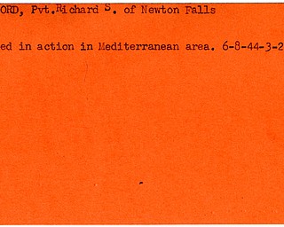 World War II, Vindicator, Richard S. Kinford, Newton Falls, killed, Mediterranean, 1944
