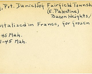 World War II, Vindicator, Daniel J. King, Fairfield Township, East Palestine, Bacon Heights, hospitalized, France, frozen feet, 1945, Mahoning