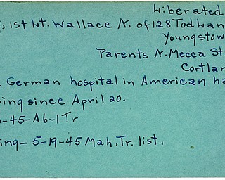 World War II, Vindicator, Wallace N. King, Youngstown, parents, Cortland, missing, German Hospital, in American hands, 1945, Mahoning, Trumbull
