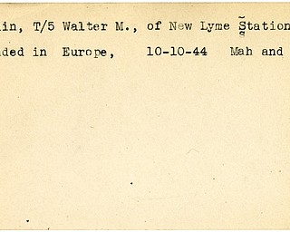 World War II, Vindicator, Walter M. Kinnin, New Lyme Station, wounded, Europe, 1944, Mahoning, Trumbull