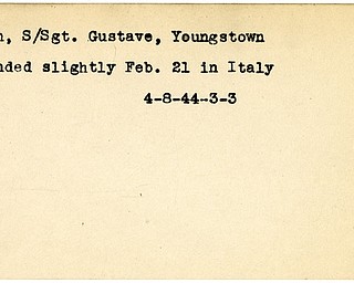 World War II, Vindicator, Gustave Kish, Youngstown, wounded, Italy, 1944