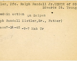 World War II, Vindicator, Ralph Randall Kistler Jr., Youngstown, wounded, Saipan, 1945, Mahoning, Trumbull, Ralph Randall Kistler Sr.