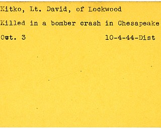 World War II, Vindicator, David Kitko, Lockwood, killed, bomber crash, Chesapeake Bay, 1944