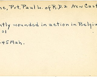 World War II, Vindicator, Paul L. Kline, New Castle, wounded, Belgium, 1945, Mahoning