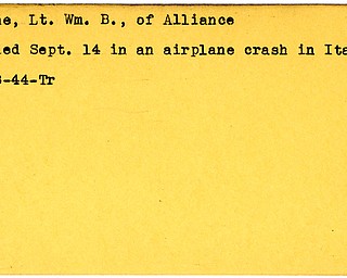 World War II, Vindicator, Wm (William) B. Kline, Alliance, killed, airplane crash, Italy, 1944, Trumbull