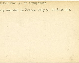 World War II, Vindicator, Paul A. Klinger, Youngstown, wounded, France, 1944
