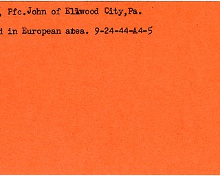 World War II, Vindicator, John Kloos, Ellwood City, Pennsylvania, killed, Europe, 1944