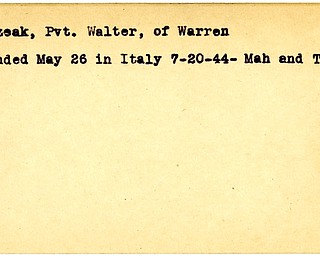 World War II, Vindicator, Walter Knezeak, Warren, wounded, Italy, 1944, Mahoning, Trumbull