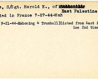 World War II, Vindicator, Harold E. Knode, East Palestine, wounded, France, 1944, Mahoning, Trumbull