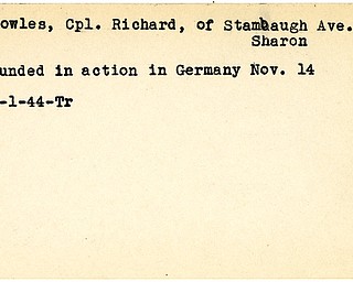 World War II, Vindicator, Richard Knowles, Sharon, wounded, Germany, 1944, Trumbull