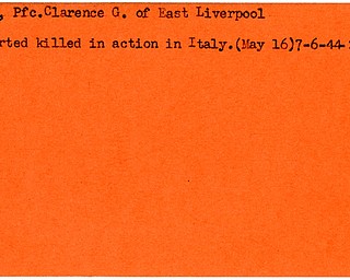 World War II, Vindicator, Clarence G. Koch, East Liverpool, killed, Italy, 1944