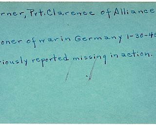 World War II, Vindicator, Clarence Koerner, Alliance, missing, prisoner, Germany, 1945, Mahoning