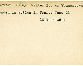 World War II, Vindicator, Walter I. Kohowski, Youngstown, wounded, France, 1944