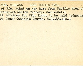 World War II, Vindicator, Micahel Kohut, body on way home, Pacific, U.S. Transport Dalton Victory, funeral, St. Mary Greek Catholic Church, 1948