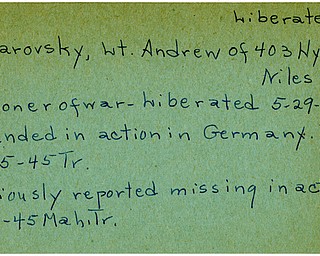 World War II, Vindicator, Andrew Kolarovsky, Niles, prisoner, liberated, wounded, Germany, missing, 1945, Mahoning, Trumbull
