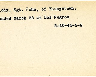 World War II, Vindicator, John Kolody, Youngstown, wounded, Los Negros, 1944