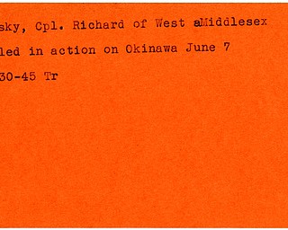 World War II, Vindicator, Richard Kolsky, West Middlesex, killed, Okinawa, 1945, Trumbull