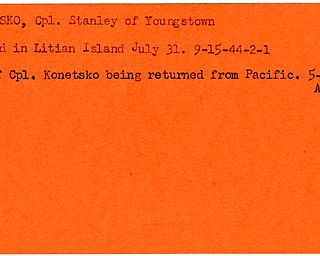 World War II, Vindicator, Stanley Konetsko, Youngstown, killed, Litian Island, 1944, body returned from Pacific, 1948