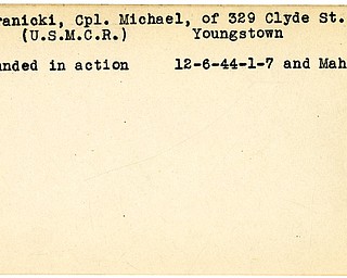 World War II, Vindicator, Michael Koranicki, Youngstown, wounded, 1944, Mahoning, Trumbull