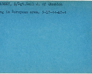 World War II, Vindicator, Emil J. Koritansky, Chardon, missing, Europe, 1944