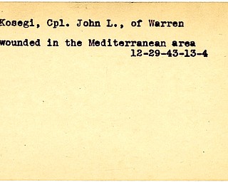 World War II, Vindicator, John L. Kosegi, Warren, wounded, Mediterranean, 1943