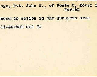 World War II, Vindicator, John W. Kostyo, Warren, wounded, Europe, 1944, Mahoning, Trumbull