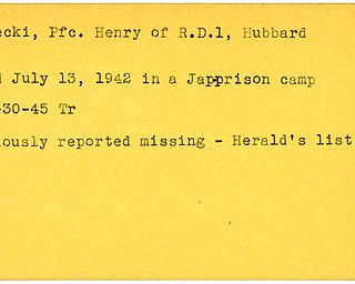 World War II, Vindicator, Henry Kotecki, Hubbard, missing, Herald's list, died, Jap, Japanese, Japan, prison camp, 1945, Trumbull