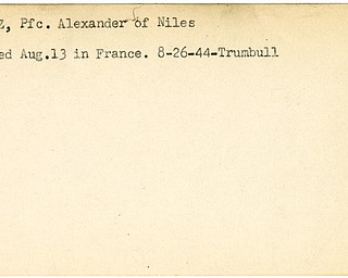 World War II, Vindicator, Alexander Kountz, Niles, wounded, France, 1944, Trumbull