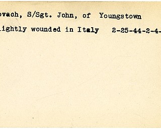 World War II, Vindicator, John Kovach, Youngstown, wounded, Italy, 1944