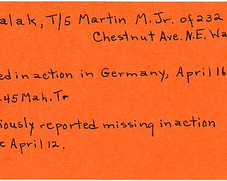 World War II, Vindicator, Martin M. Kovalak Jr., Warren, missing, killed, Germany, 1945, Mahoning, Trumbull